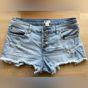 Billabong Women’s Light Blue Distressed Button-Front Denim Shorts Size 27